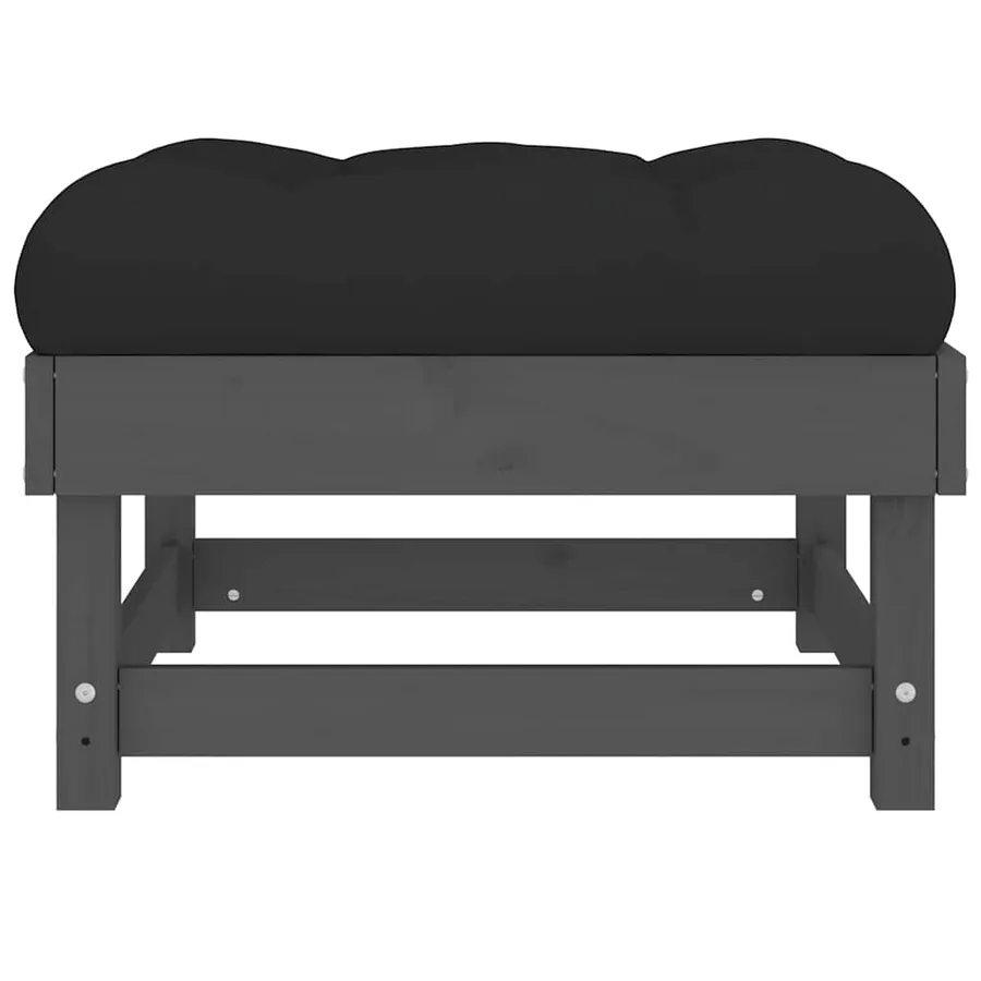 Repose-pied de jardin avec coussin gris bois de pin massif - 5
