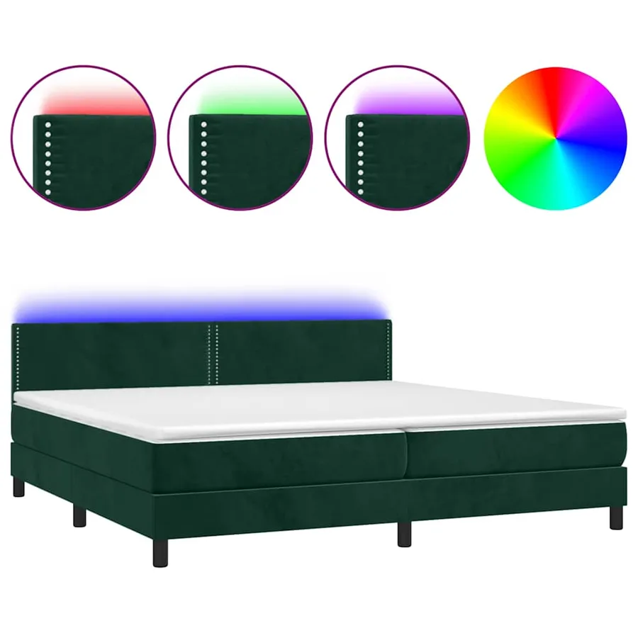 Sommier à lattes de lit avec matelas LED Vert foncé 200x200 cm - 2
