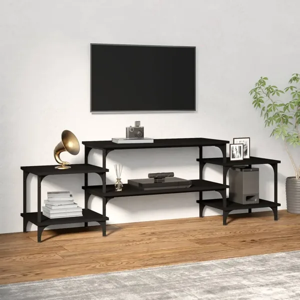 Meuble TV noir 157x35x52 cm bois d'ingénierie