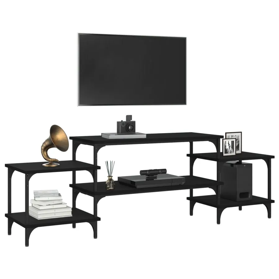 Meuble TV noir 157x35x52 cm bois d'ingénierie - 4