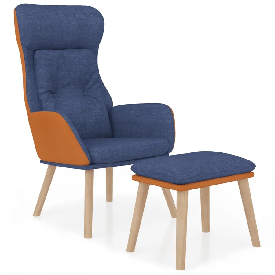 Chaise de relaxation avec repose-pied Bleu Similicuir et tissu - 2