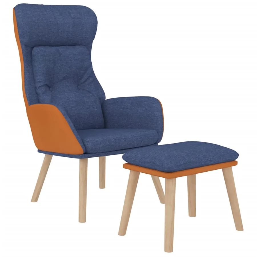 Chaise de relaxation avec repose-pied Bleu Similicuir et tissu - 3
