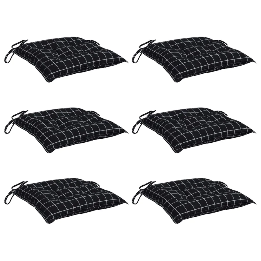 Coussins de chaise lot de 6 carreaux noir 50x50x7 cm - 3