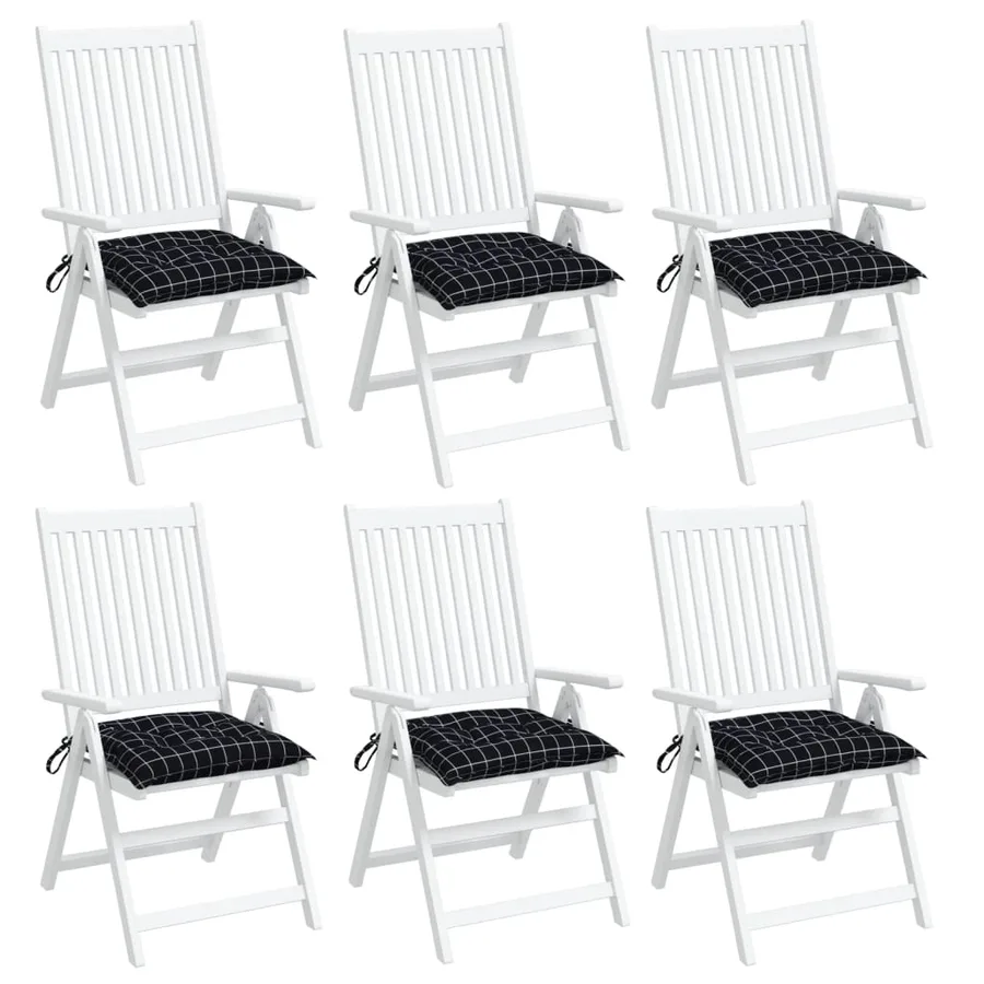 Coussins de chaise lot de 6 carreaux noir 50x50x7 cm - 4