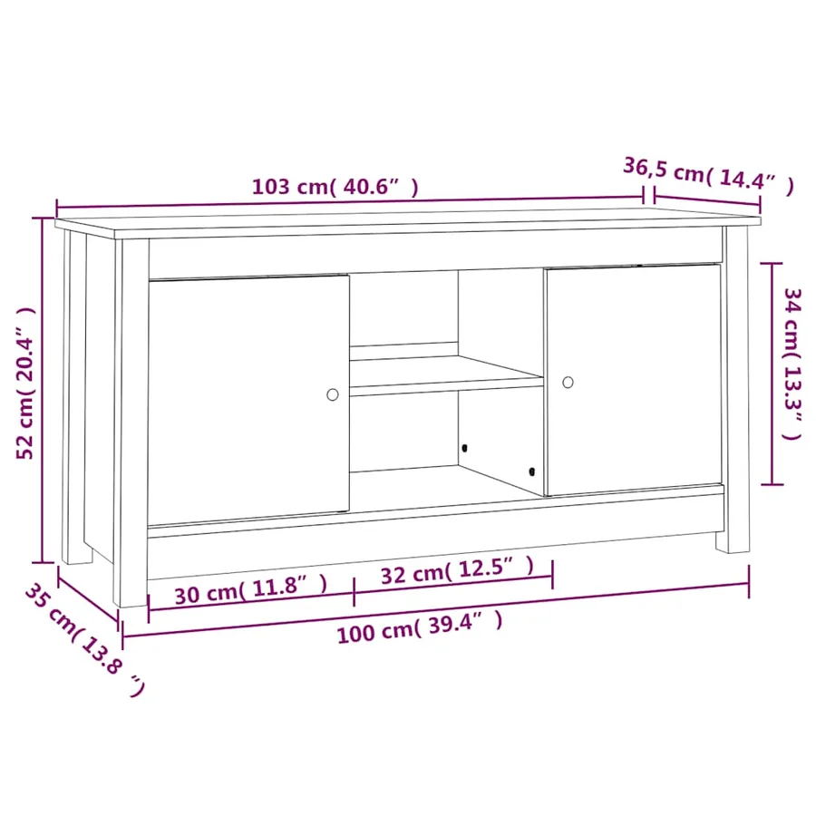 Meuble TV Marron miel 103x36,5x52 cm Bois de pin massif - 10