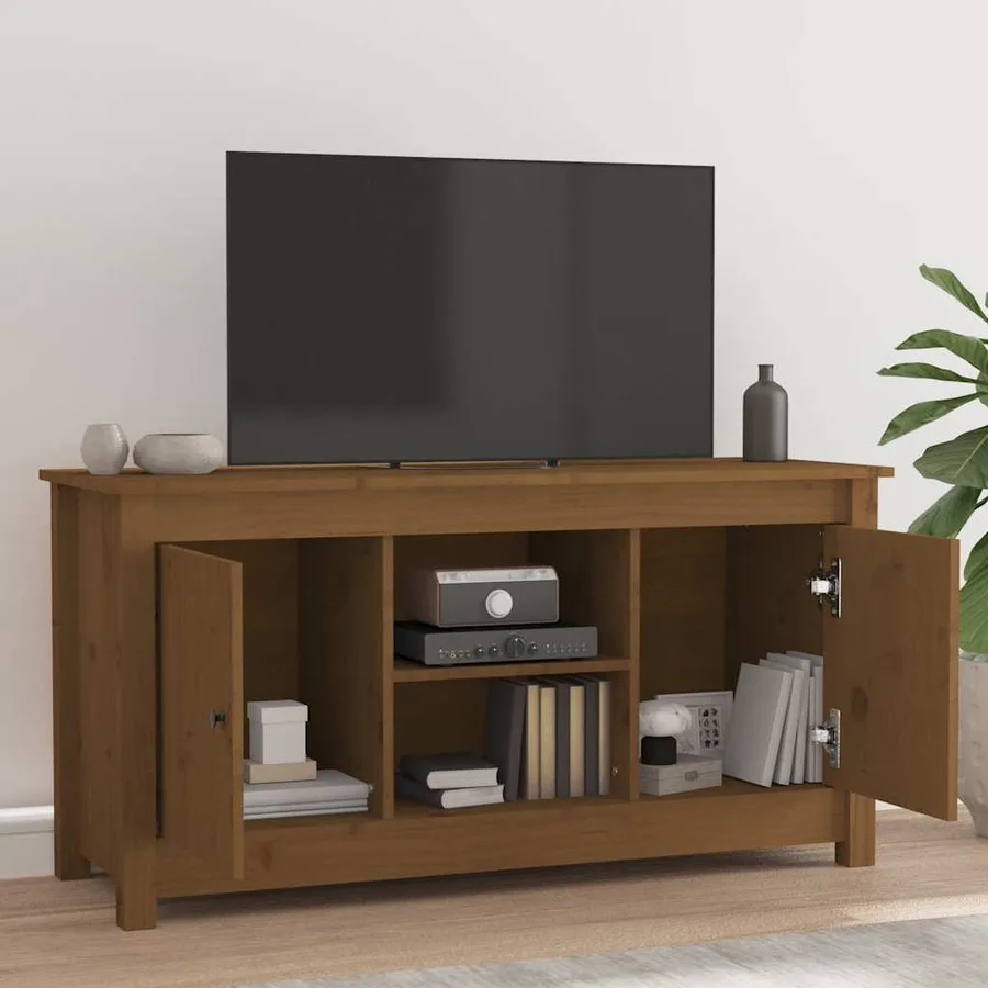 Meuble TV Marron miel 103x36,5x52 cm Bois de pin massif - 6