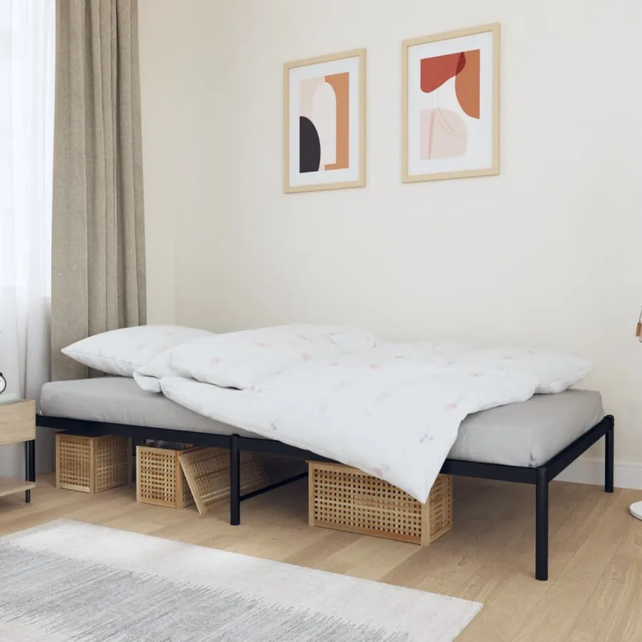 Cadre de lit métal sans matelas noir 107x203 cm