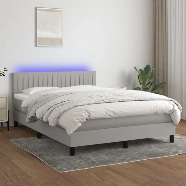 Sommier à lattes de lit et matelas et LED Gris clair 140x200 cm