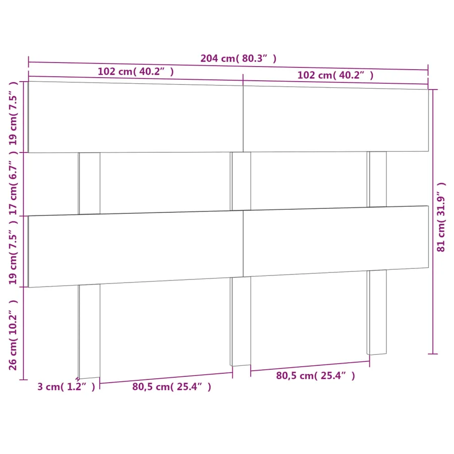 Tête de lit Gris 204x3x81 cm Bois massif de pin - 6