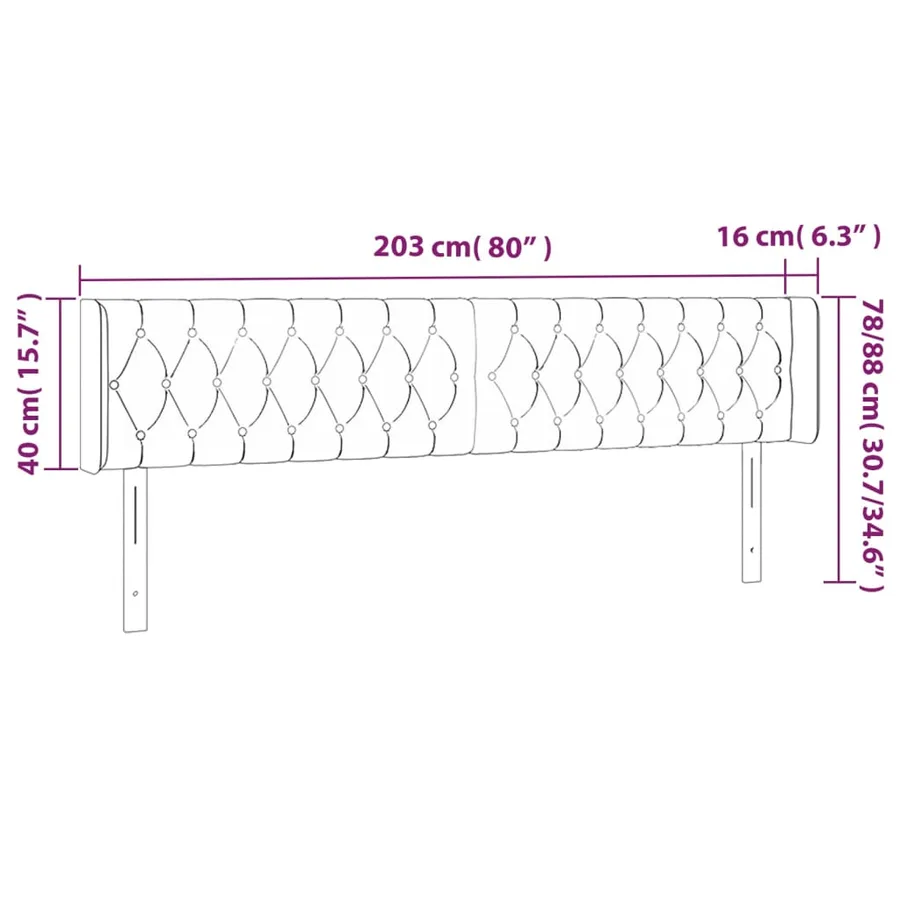 Tête de lit à LED Gris clair 203x16x78/88 cm Velours - 6