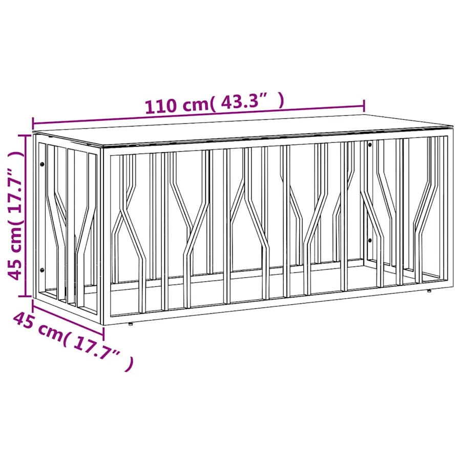 Table basse 110x45x45 cm acier inoxydable et verre - 6