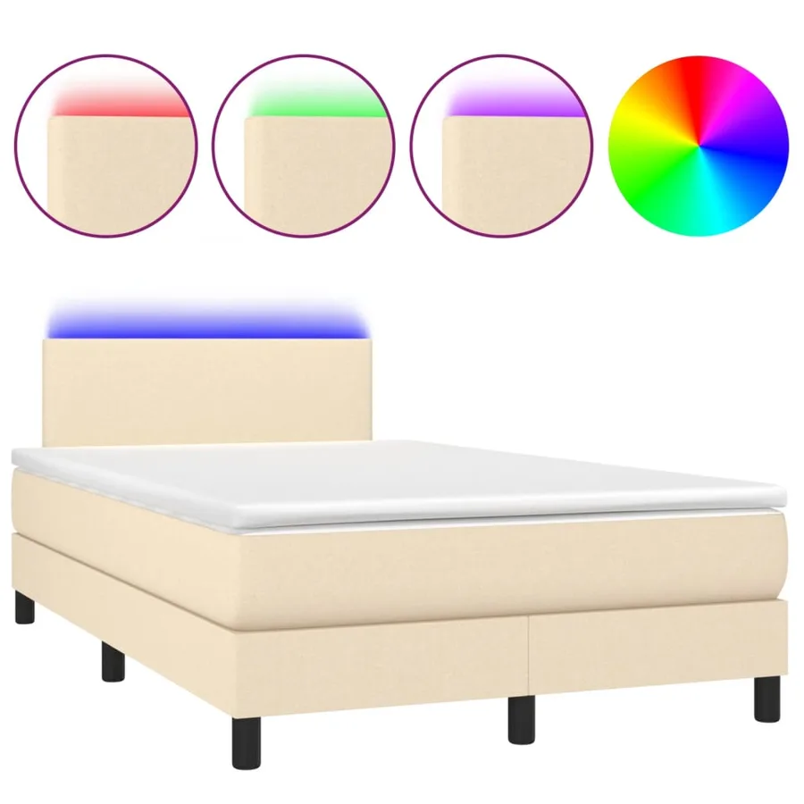 Sommier à lattes de lit avec matelas LED Crème 120x200 cm Tissu - 2