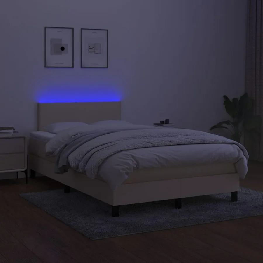 Sommier à lattes de lit avec matelas LED Crème 120x200 cm Tissu - 4