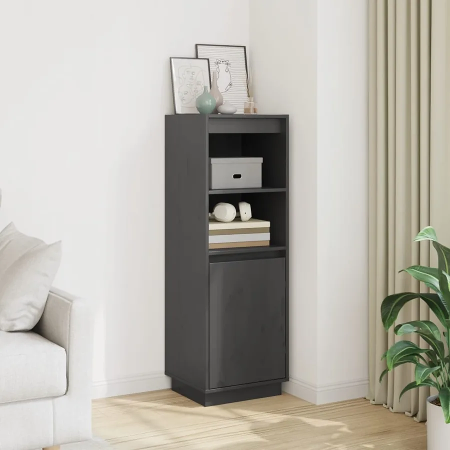 Buffet haut Gris 37x34x110 cm Bois massif de pin