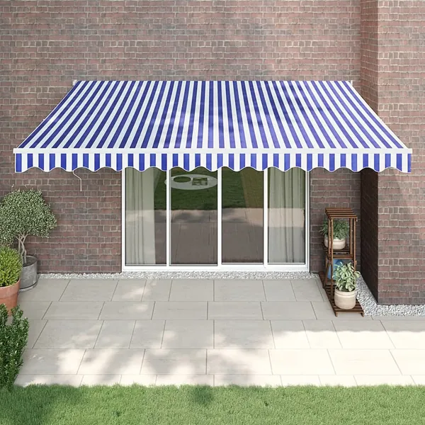 Auvent rétractable automatique bleu et blanc 4,5x3 m