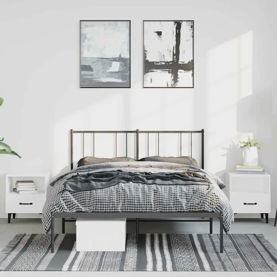 Cadre de lit métal sans matelas avec tête de lit noir 135x190cm - 3