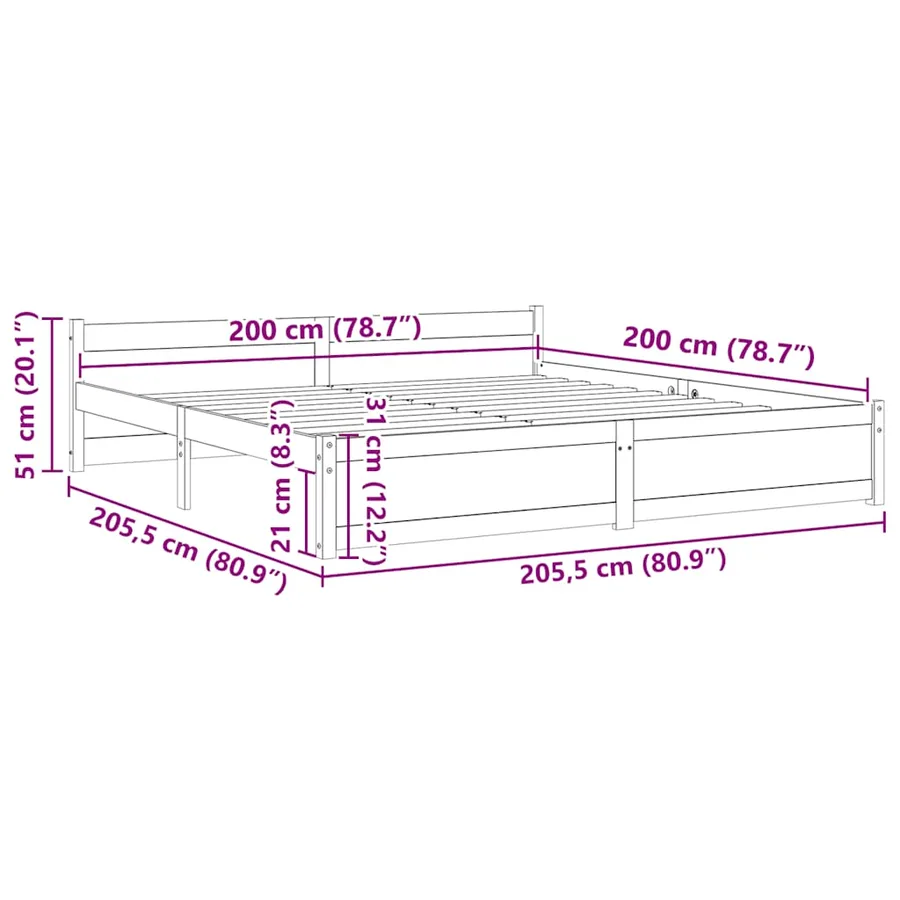 Cadre de lit sans matelas marron miel bois massif 200x200 cm - 9