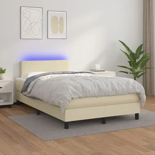 Sommier à lattes de lit et matelas et LED Crème 120x200 cm