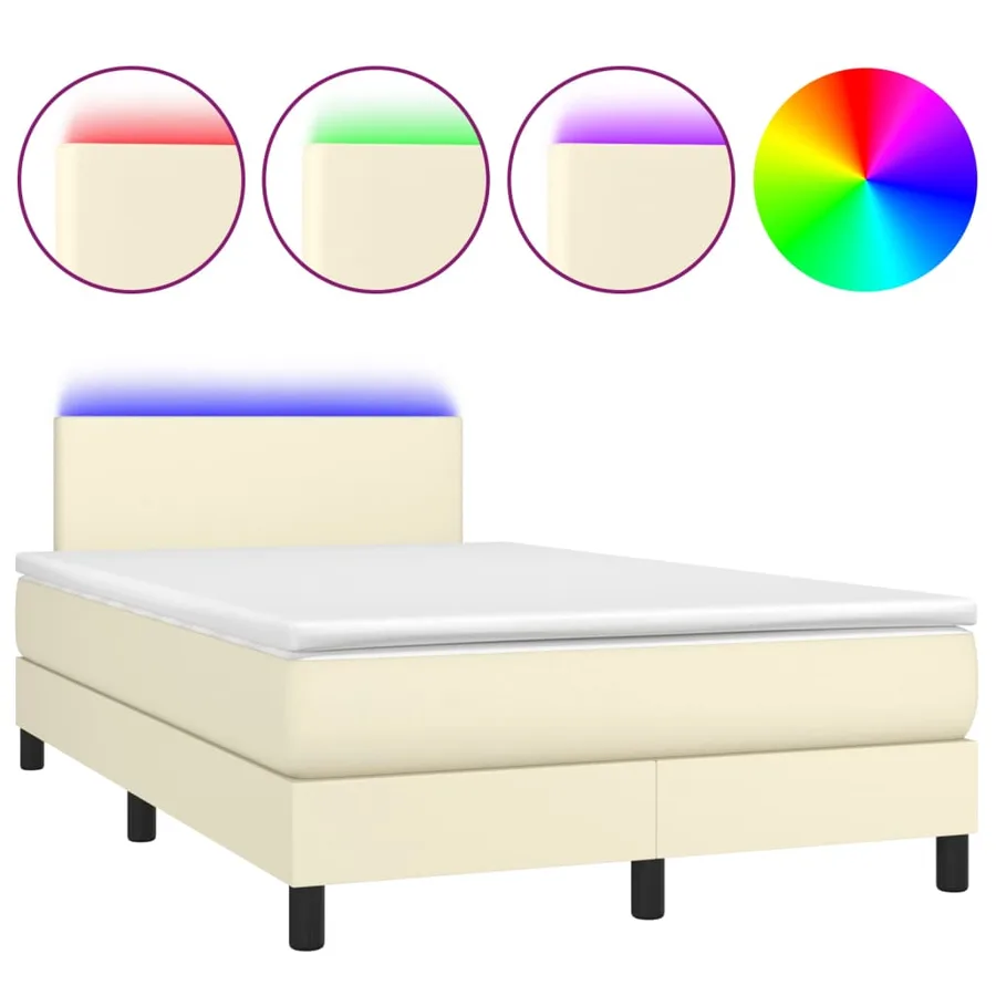 Sommier à lattes de lit et matelas et LED Crème 120x200 cm - 2