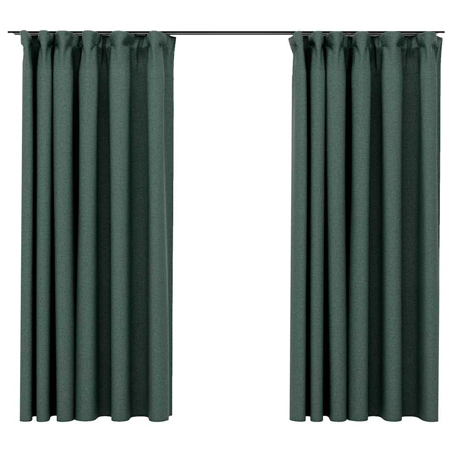 Rideaux occultants aspect lin avec crochets 2pcs Vert 140x175cm - 2