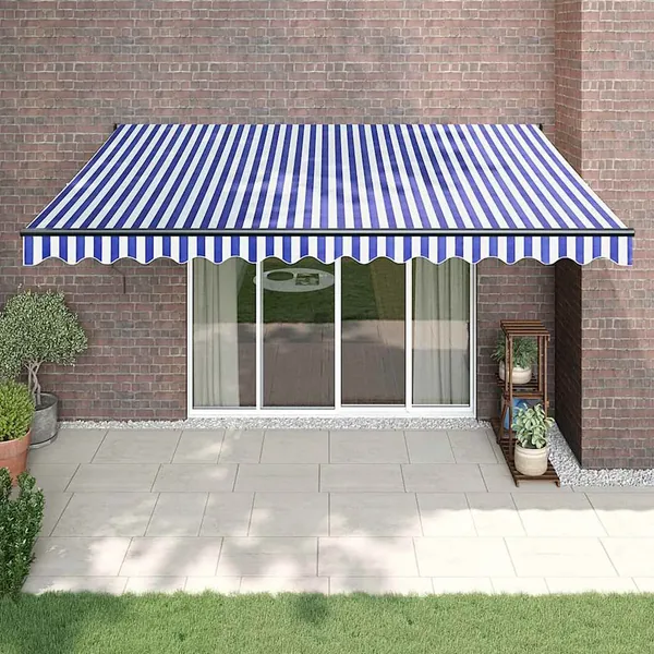Auvent rétractable bleu et blanc 4x3 m tissu et aluminium