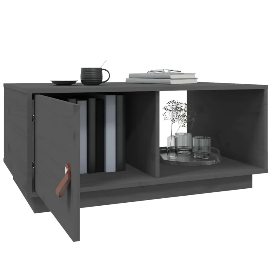 Table basse Gris 80x50x35,5 cm Bois massif de pin - 5