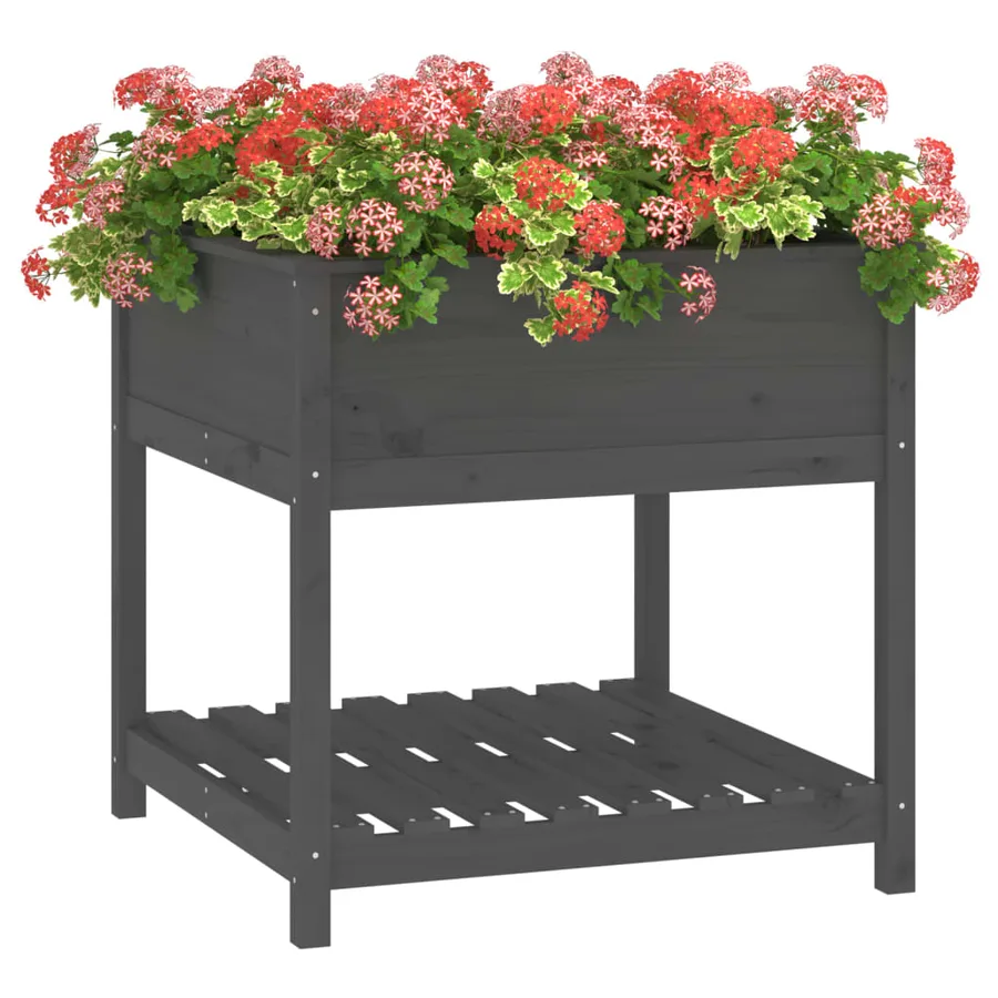 Jardinière avec étagère Gris 82,5x82,5x81 cm Bois massif de pin - 4