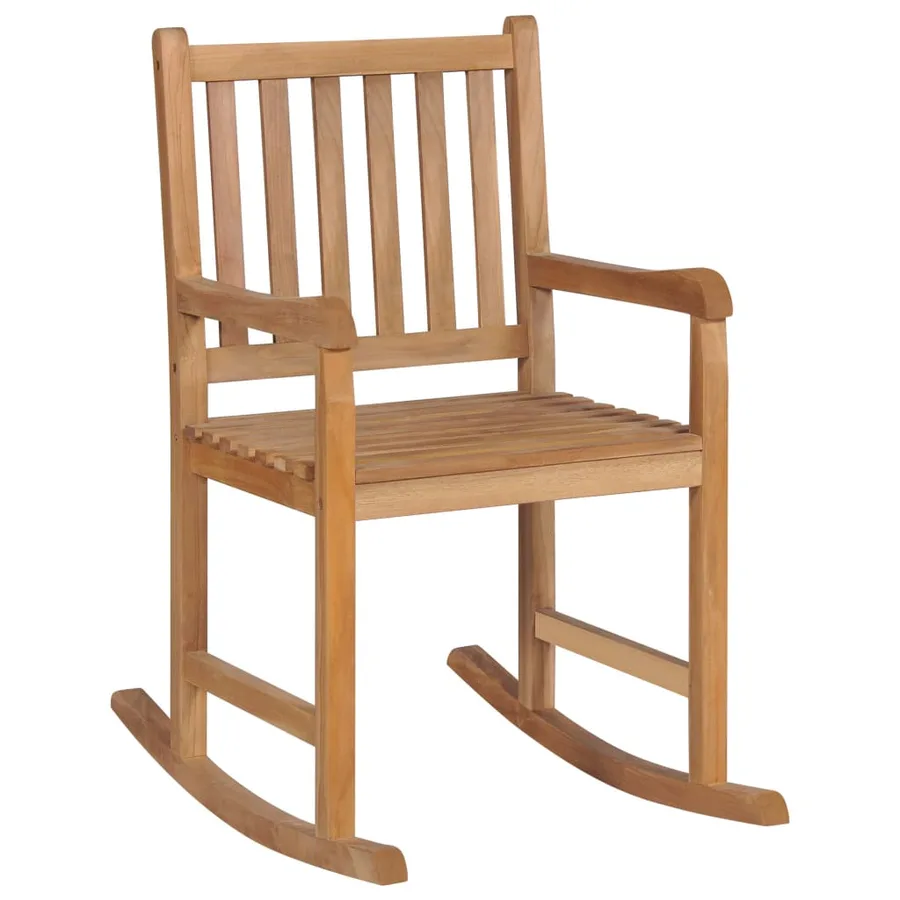 Chaise à bascule avec coussin vert Bois de teck solide - 2