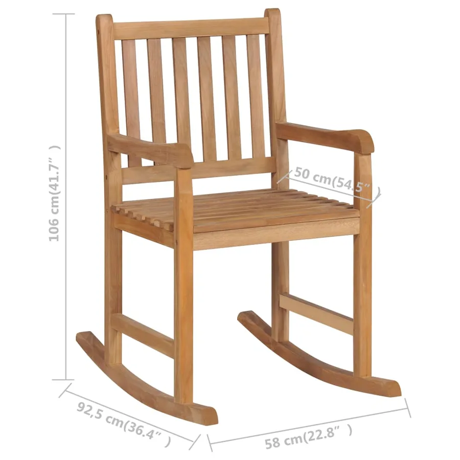 Chaise à bascule avec coussin vert Bois de teck solide - 9