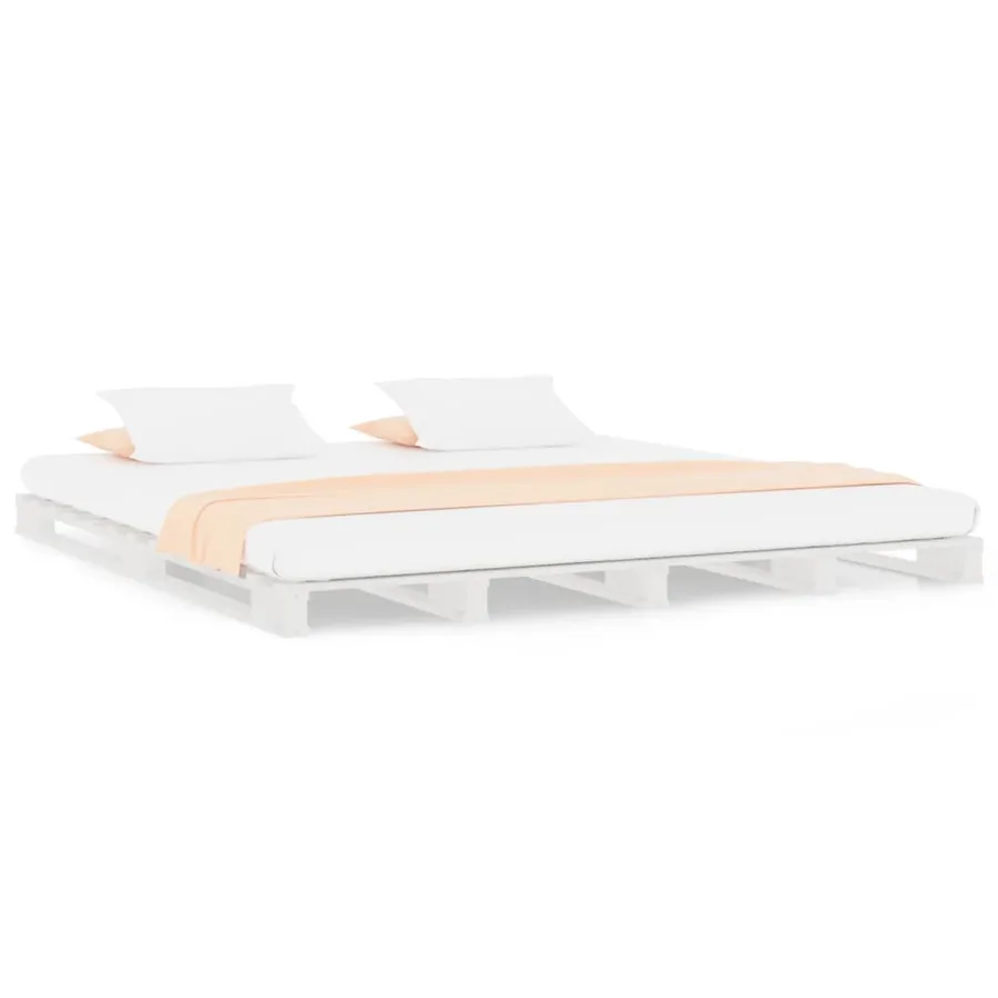 Lit de palette blanc 140x200 cm bois de pin massif - 2