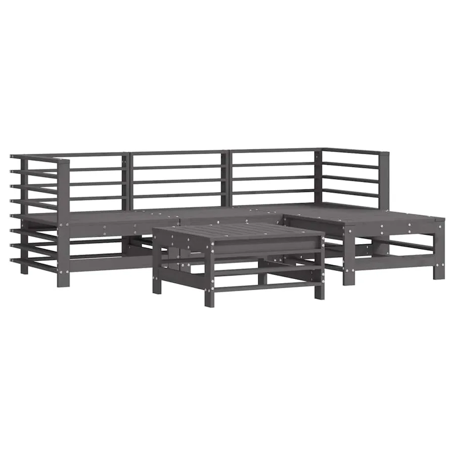 Salon de jardin 5 pcs avec coussins gris bois massif - 3