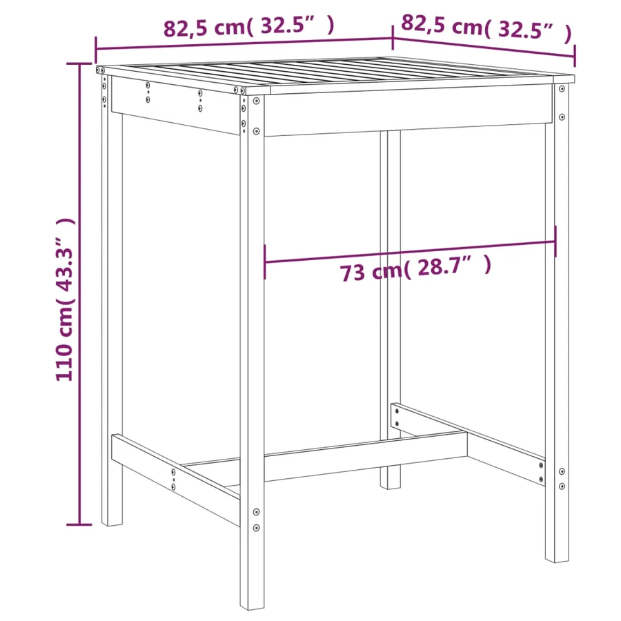 Table de jardin blanc 82,5x82,5x110 cm bois massif de pin - 7