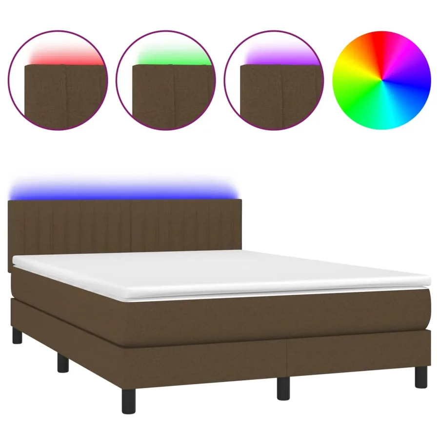 Sommier à lattes de lit matelas et LED Marron foncé 140x200 cm - 2
