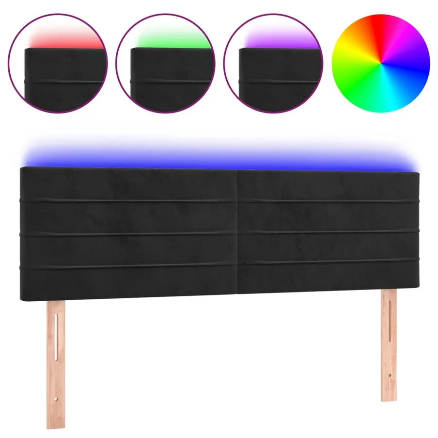 Tête de lit à LED Noir 144x5x78/88 cm Velours - 2