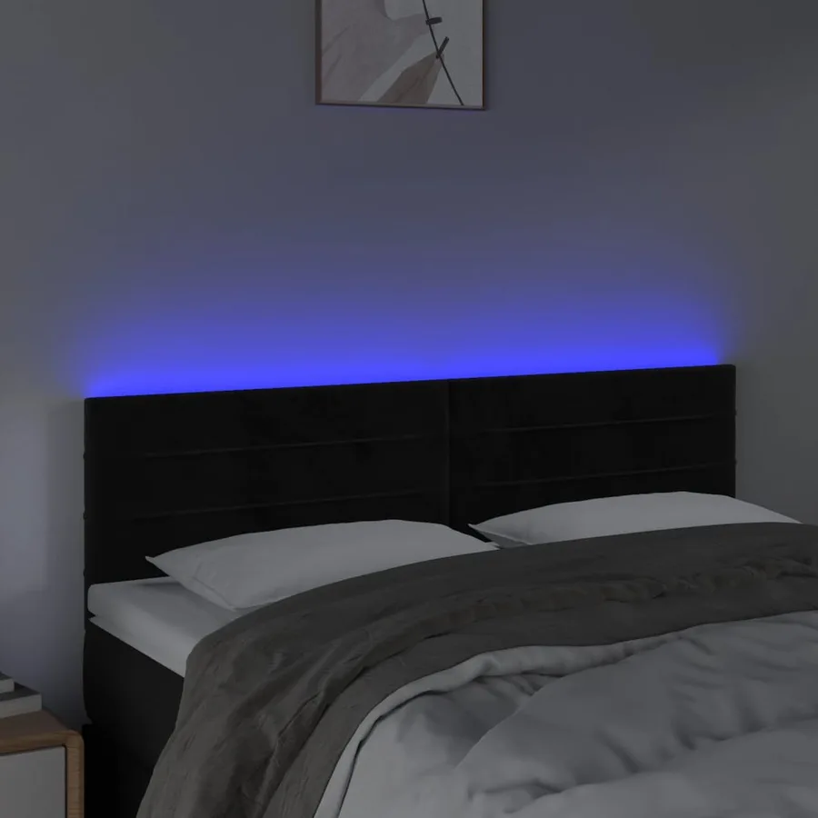 Tête de lit à LED Noir 144x5x78/88 cm Velours - 3