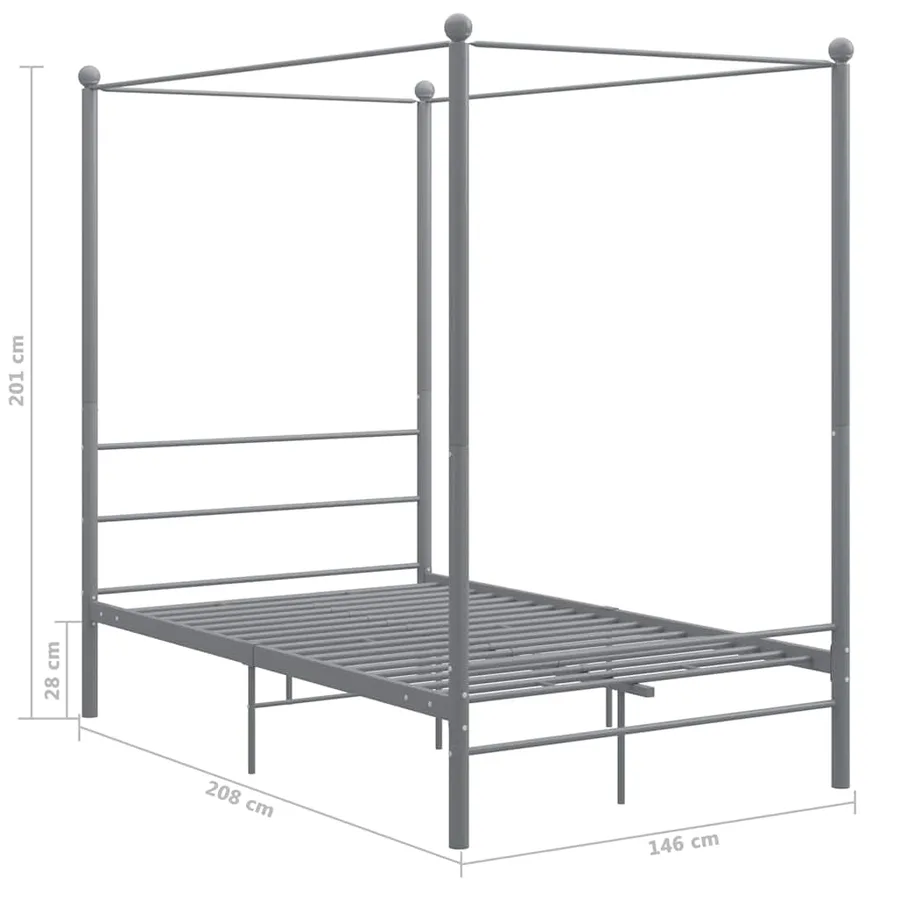 Cadre de lit à baldaquin sans matelas gris métal 140x200 cm - 6