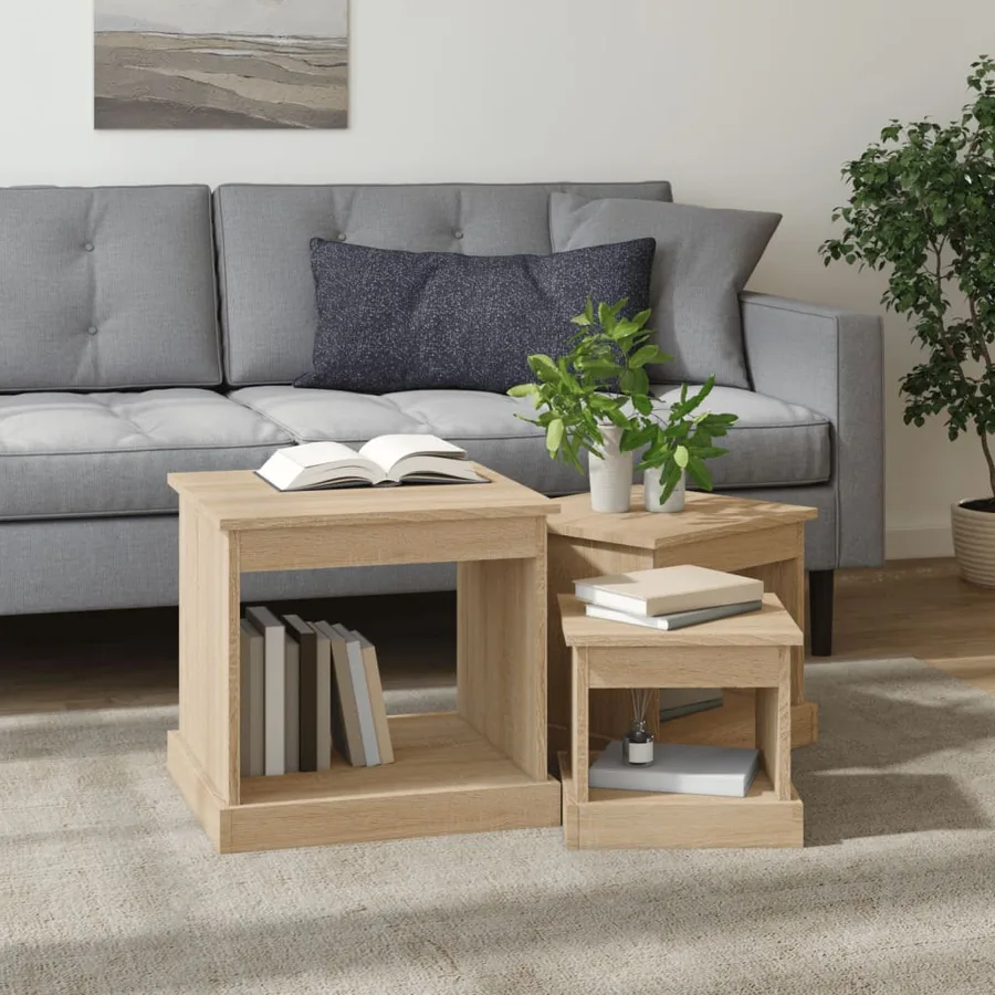 Tables basses 3 pcs chêne sonoma bois d'ingénierie - 3