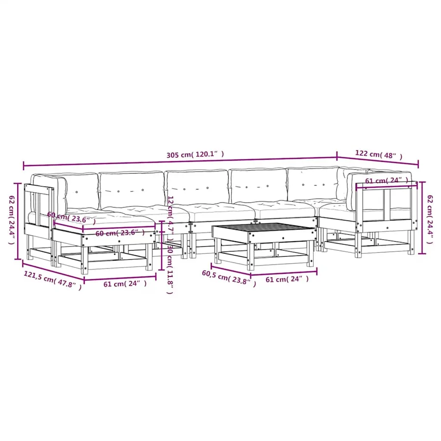 Salon de jardin 8 pcs avec coussins bois massif douglas - 9