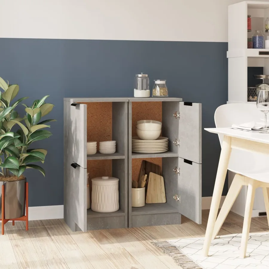 Buffets 2 pcs Gris béton 30x30x70 cm Bois d'ingénierie - 3