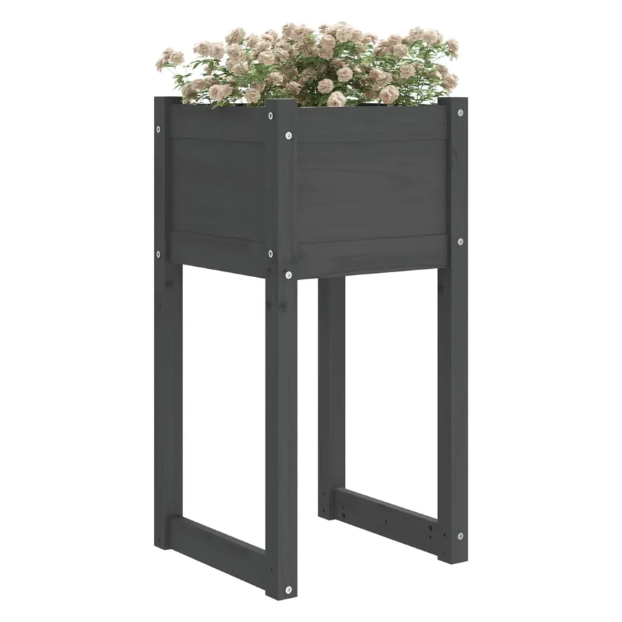Jardinière Gris 40x40x81 cm Bois massif de pin - 3