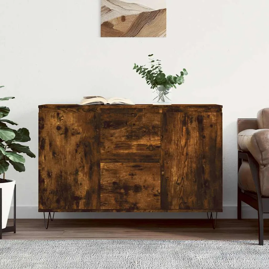 Buffet chêne fumé 101,5x35x70 cm bois d'ingénierie