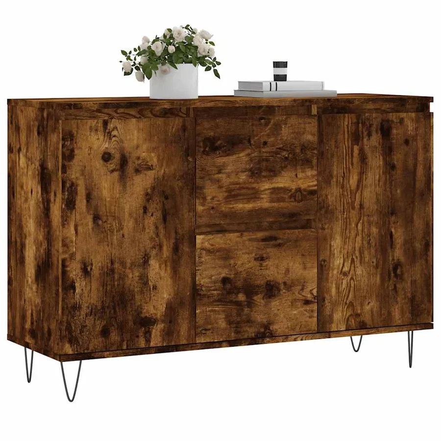 Buffet chêne fumé 101,5x35x70 cm bois d'ingénierie - 3