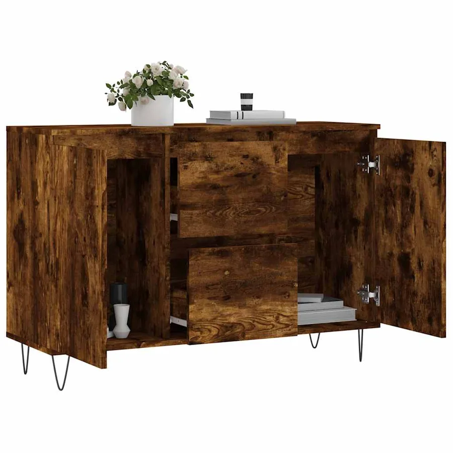 Buffet chêne fumé 101,5x35x70 cm bois d'ingénierie - 4