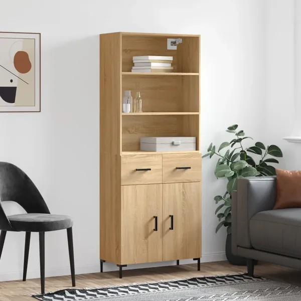 Buffet haut Chêne sonoma 69,5x34x180 cm Bois d'ingénierie
