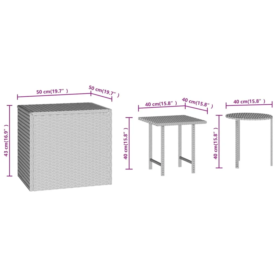Tables d'appoint 3 pcs marron résine tressée - 7
