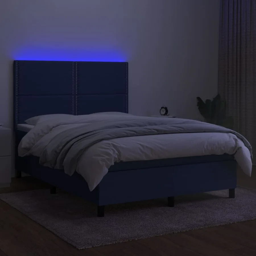 Sommier à lattes de lit et matelas et LED Bleu 140x200 cm Tissu - 4