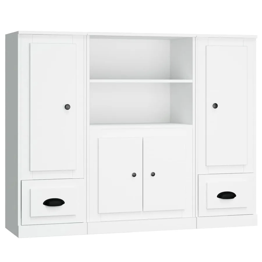 Buffets 3 pcs blanc bois d'ingénierie - 2