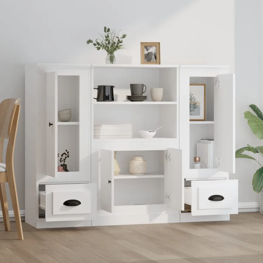 Buffets 3 pcs blanc bois d'ingénierie - 3