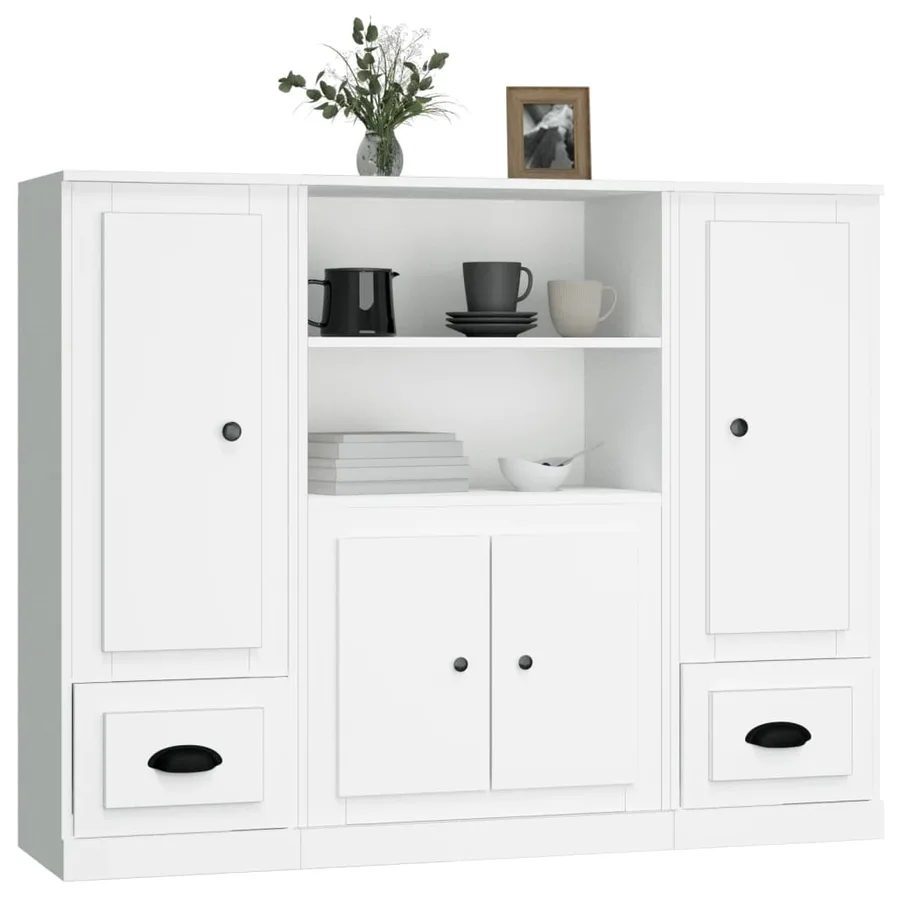 Buffets 3 pcs blanc bois d'ingénierie - 4