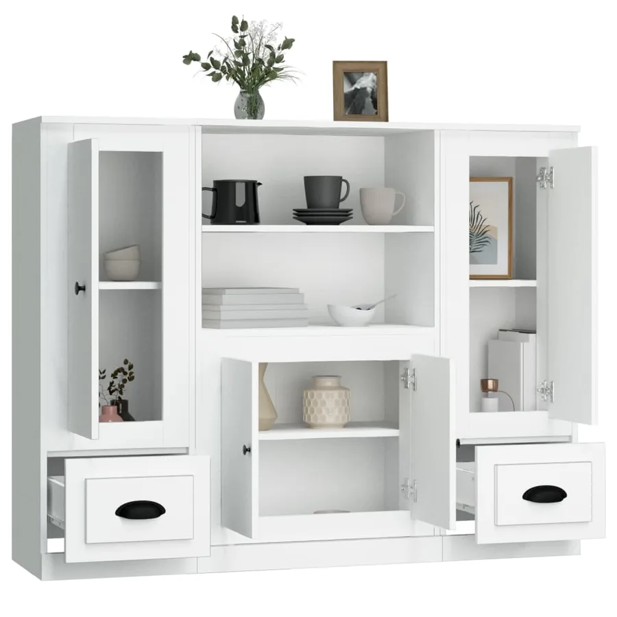 Buffets 3 pcs blanc bois d'ingénierie - 5